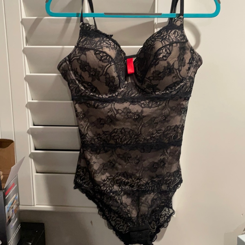 Black lace overlay bodysuit